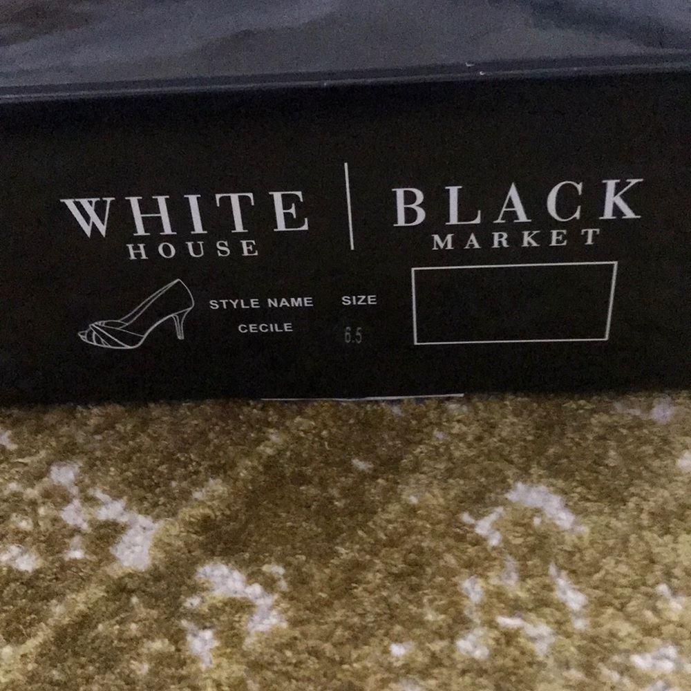 WHBM Cecile Black Patent peep toe heels US 6.5